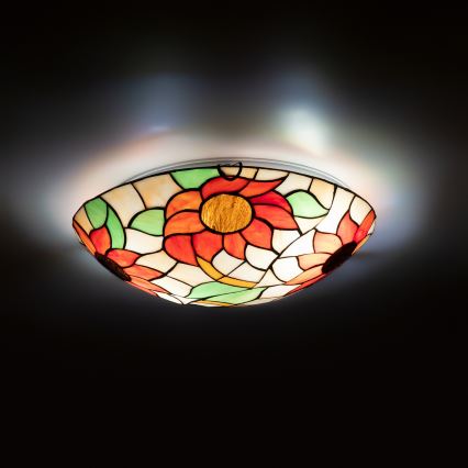 Brilagi - Tiffany-tyylinen lasimosaiikkinen kattovalaisin SUNFLOWER, 2 x E27, max. 60 W, 230 V, halkaisija 40 cm