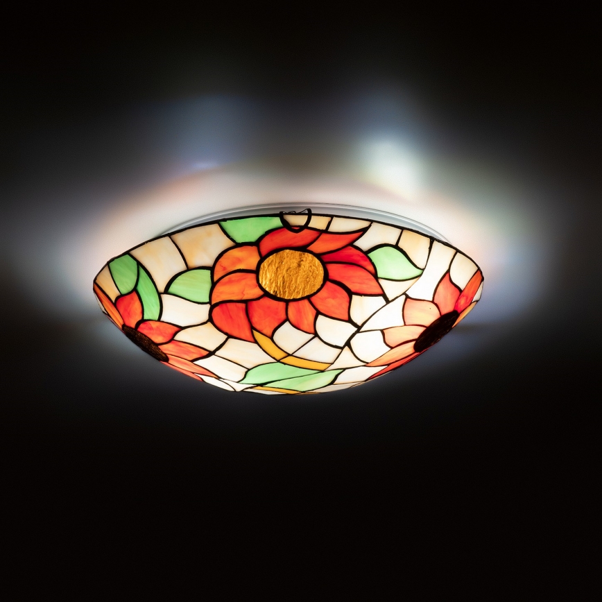 Brilagi - Tiffany-tyylinen lasimosaiikkinen kattovalaisin SUNFLOWER, 2 x E27, max. 60 W, 230 V, halkaisija 40 cm