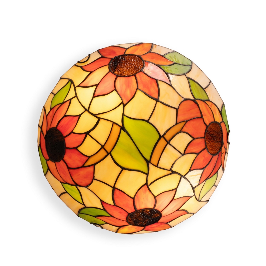 Brilagi - Tiffany-tyylinen lasimosaiikkinen kattovalaisin SUNFLOWER, 2 x E27, max. 60 W, 230 V, halkaisija 40 cm