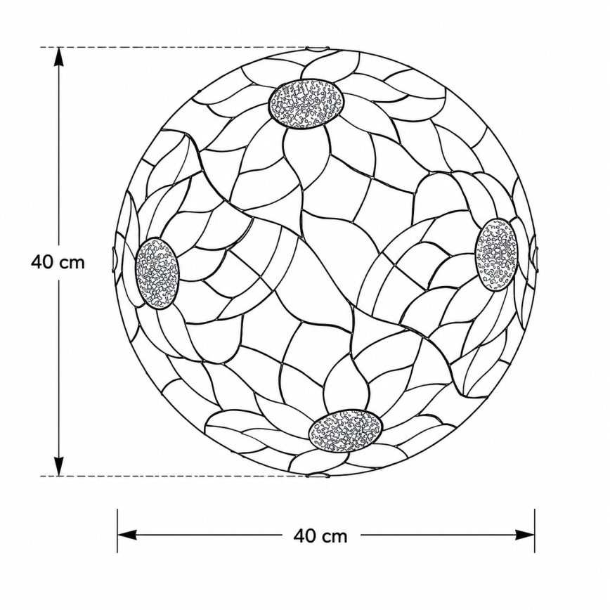 Brilagi - Tiffany-tyylinen lasimosaiikkinen kattovalaisin SUNFLOWER, 2 x E27, max. 60 W, 230 V, halkaisija 40 cm