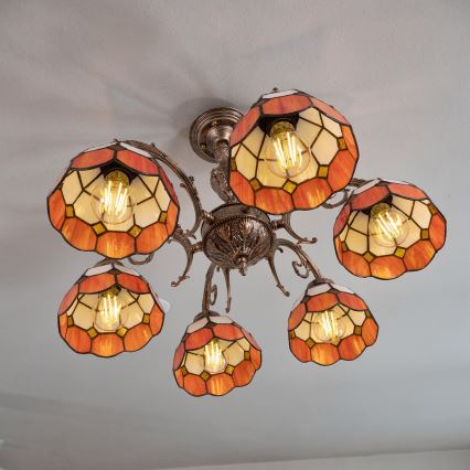 Brilagi - Tiffany-tyylinen, lasimosaiikkinen pinta-asennettava kattovalaisin SIENNA 6xE27/60W/230V halkaisija 60 cm