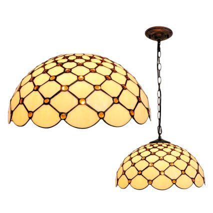 BRILAGI - Tiffany-tyylinen lasinen kattokruunu ketjulla IVORY SMOOTH 1xE27/60W/230V Ø 40 cm