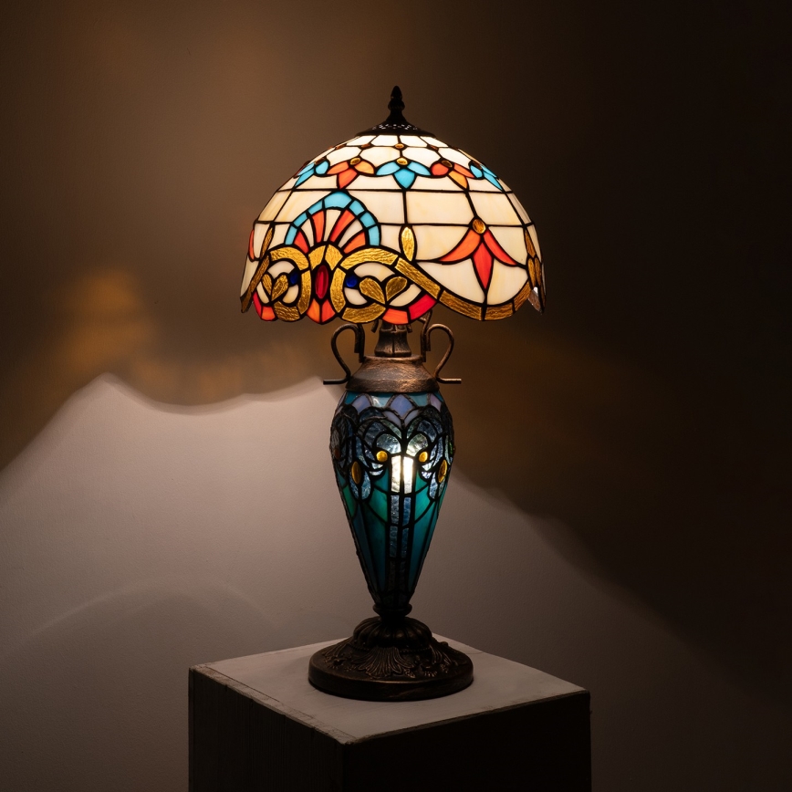 Brilagi - Tiffany-tyylinen lasimosaiikkipöytälamppu MIRABELLA 1xE27/60W/230V + 1xE14/40W
