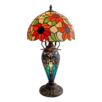 Brilagi - Tiffany-tyylinen lasimosaiikkipöytävalaisin SUNFLOWER 1xE27/60W/230V + 1xE14/40W