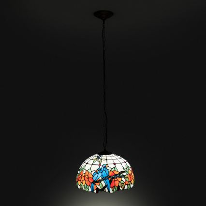 Brilagi - Tiffany-tyylinen lasimosaiikkiriippuvalaisin ketjulla JUNGLE 1xE27/60W/230V, halkaisija 40 cm