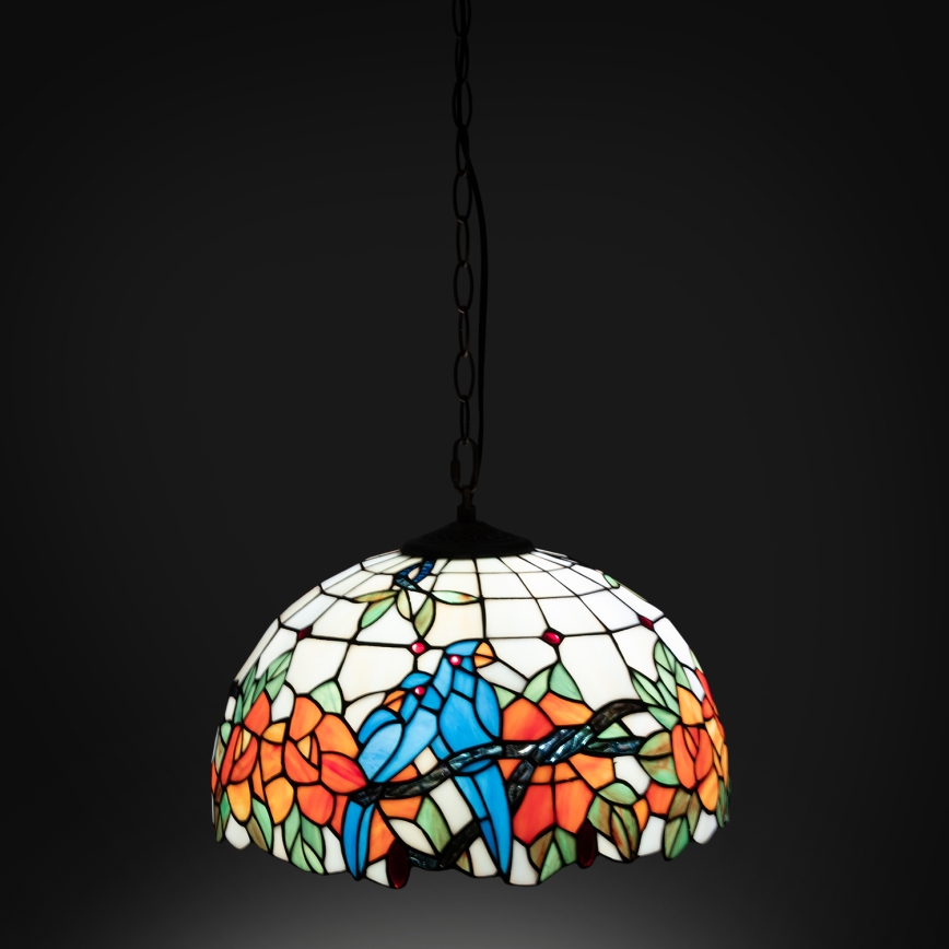 Brilagi - Tiffany-tyylinen lasimosaiikkiriippuvalaisin ketjulla JUNGLE 1xE27/60W/230V, halkaisija 40 cm