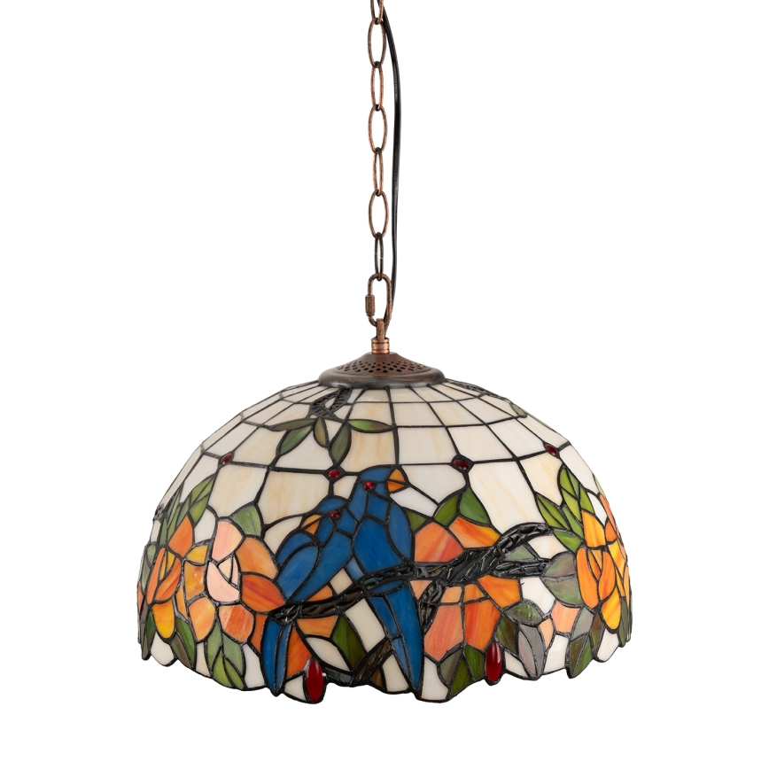 Brilagi - Tiffany-tyylinen lasimosaiikkiriippuvalaisin ketjulla JUNGLE 1xE27/60W/230V, halkaisija 40 cm