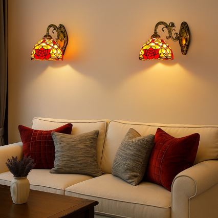 Brilagi - Tiffany-tyylinen lasimosaiikkiseinävalaisin GARLAN 1xE27/40W/230V