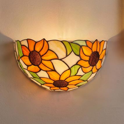 Brilagi - Tiffany-tyylinen lasimosaiikkiseinävalaisin SUNFLOWER 1xE14/40W/230V
