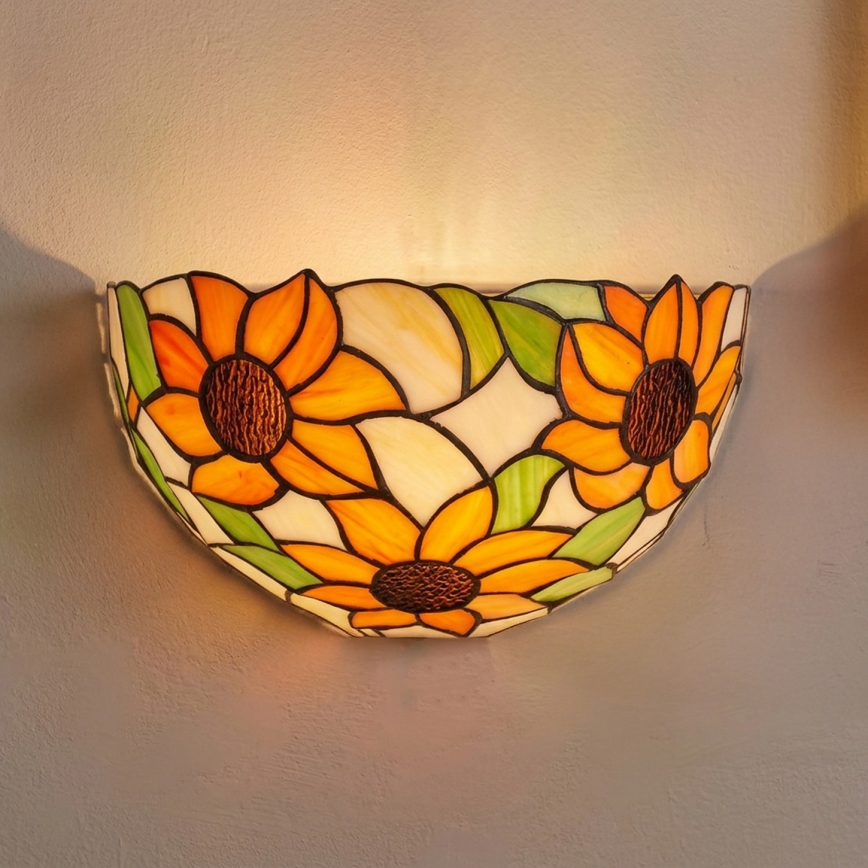 Brilagi - Tiffany-tyylinen lasimosaiikkiseinävalaisin SUNFLOWER 1xE14/40W/230V
