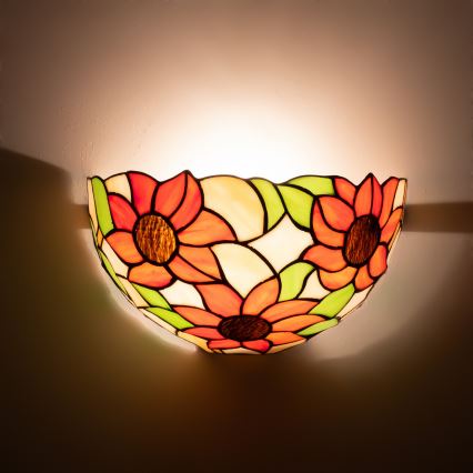 Brilagi - Tiffany-tyylinen lasimosaiikkiseinävalaisin SUNFLOWER 1xE14/40W/230V