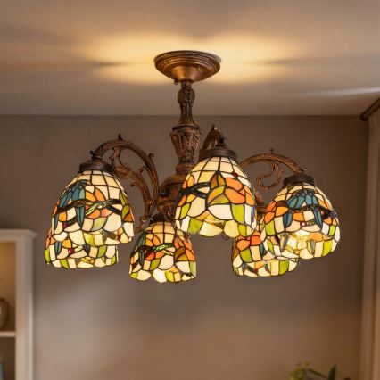 Brilagi - Tiffany-tyylinen pinta-asennettava kattovalaisin JUNGLE 6xE27/60W/230V, halkaisija 60 cm