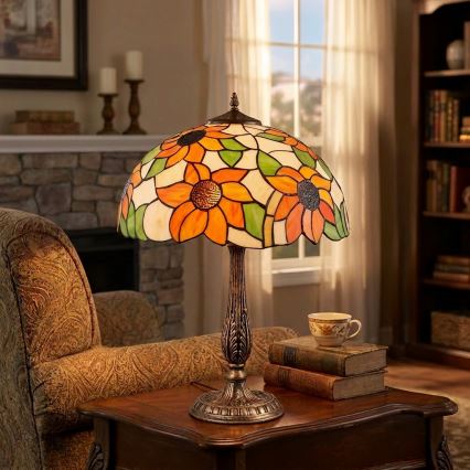 Brilagi - Tiffany-tyylinen pöytävalaisin SUNFLOWER 2xE27/60W/230V