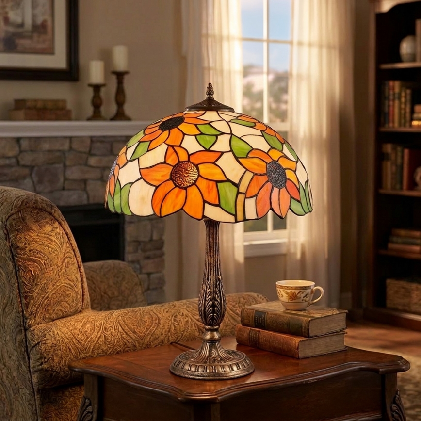 Brilagi - Tiffany-tyylinen pöytävalaisin SUNFLOWER 2xE27/60W/230V