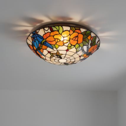 Brilagi - Tiffany-tyylinen värilasinen kattovalaisin JUNGLE 2xE27/60W/230V, halkaisija 40 cm