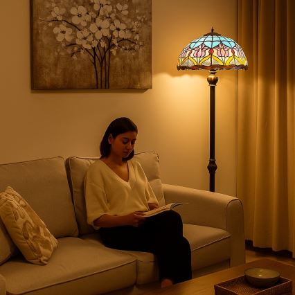 Brilagi - Tiffany-tyylinen vitraalilattiavalaisin LORAS 2xE27/60W/230V