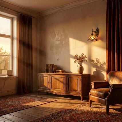 Brilagi - Tiffany-tyylinen vitraalinen seinävalaisin, norsunluunvärinen 1xE14/40W/230V