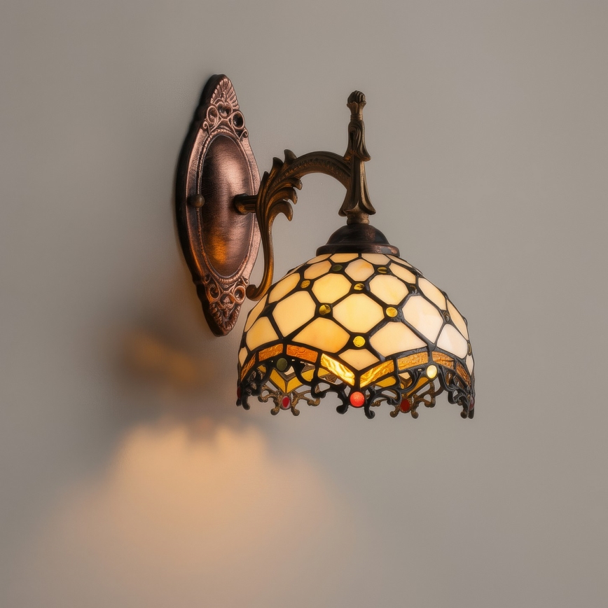 Brilagi - Tiffany-tyylinen vitraalinen seinävalaisin, norsunluunvärinen 1xE14/40W/230V