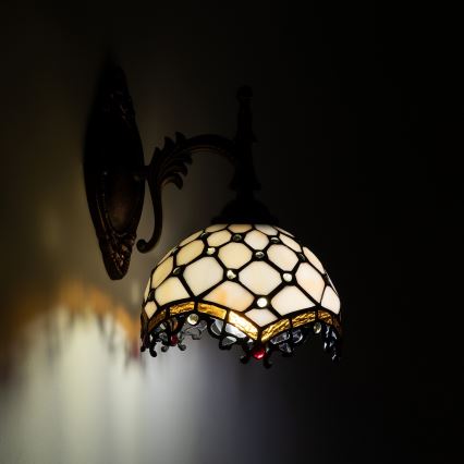 Brilagi - Tiffany-tyylinen vitraalinen seinävalaisin, norsunluunvärinen 1xE14/40W/230V