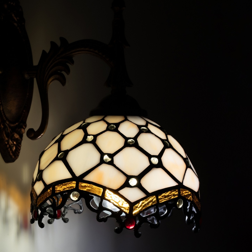 Brilagi - Tiffany-tyylinen vitraalinen seinävalaisin, norsunluunvärinen 1xE14/40W/230V