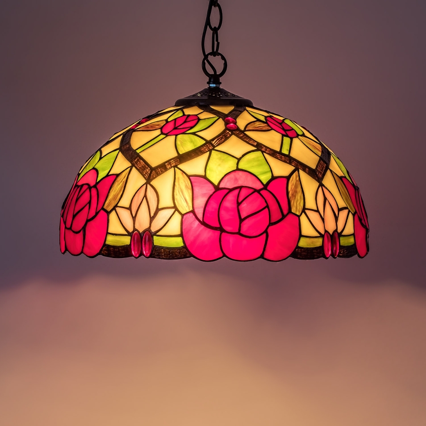 Brilagi - Tiffany-tyylinen vitraaliriippuvalaisin ketjulla GARLAN 2xE27/60W/230V