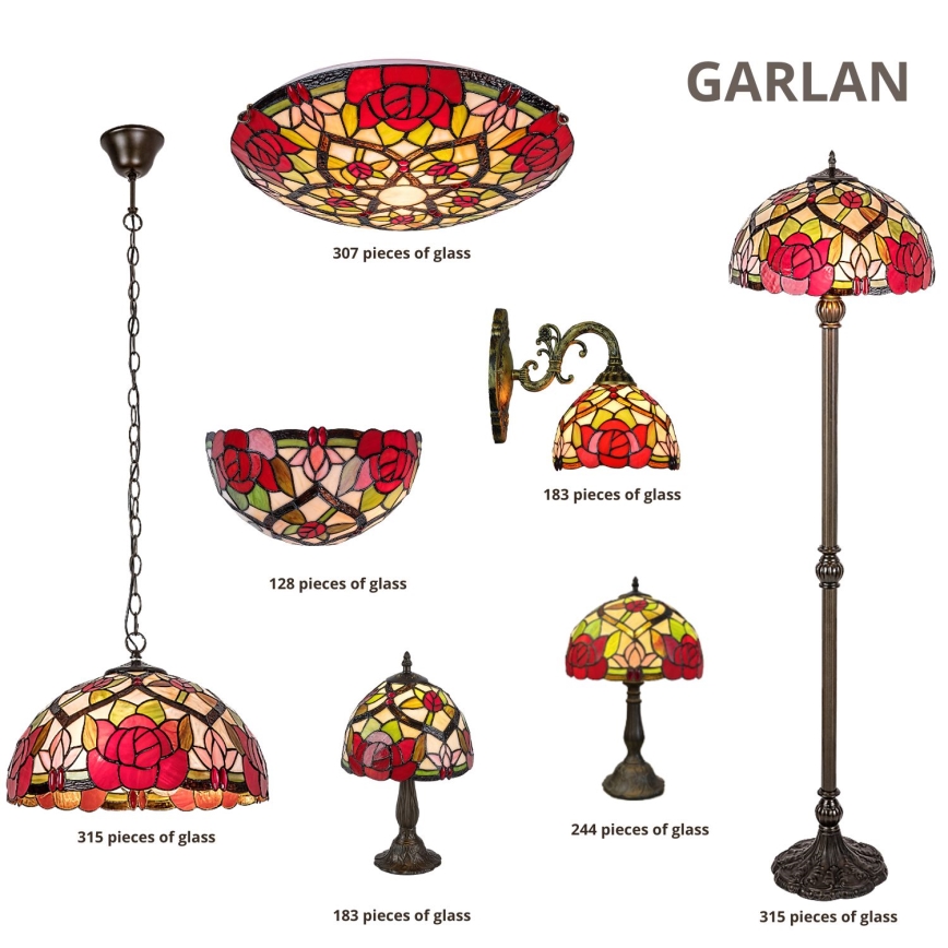 Brilagi - Tiffany-tyylinen vitraaliriippuvalaisin ketjulla GARLAN 2xE27/60W/230V