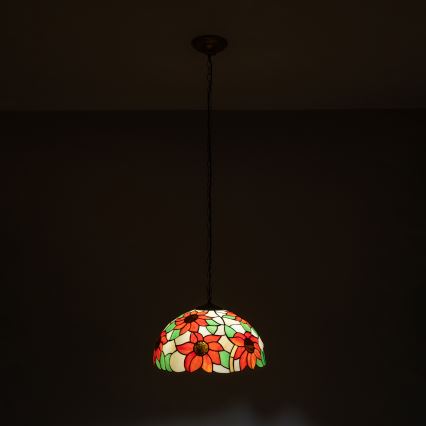Brilagi - Tiffany-tyylinen vitraaliriippuvalaisin ketjulla SUNFLOWER 1xE27/60W/230V, halkaisija 40 cm