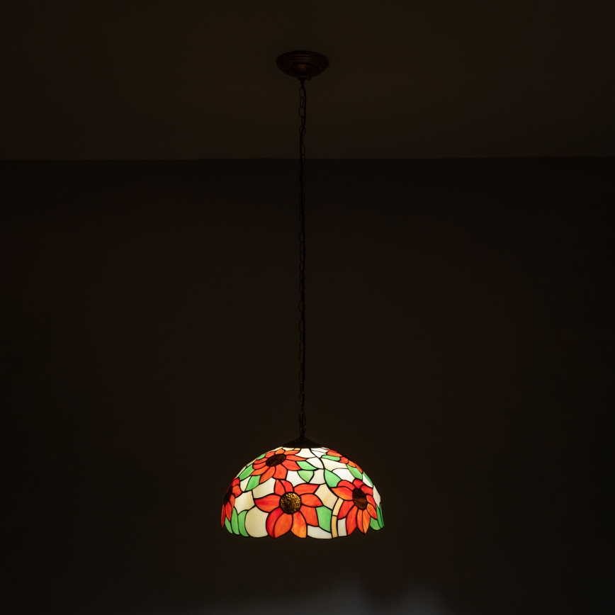 Brilagi - Tiffany-tyylinen vitraaliriippuvalaisin ketjulla SUNFLOWER 1xE27/60W/230V, halkaisija 40 cm