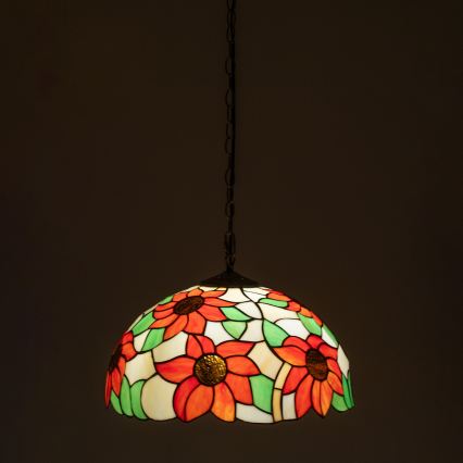 Brilagi - Tiffany-tyylinen vitraaliriippuvalaisin ketjulla SUNFLOWER 1xE27/60W/230V, halkaisija 40 cm