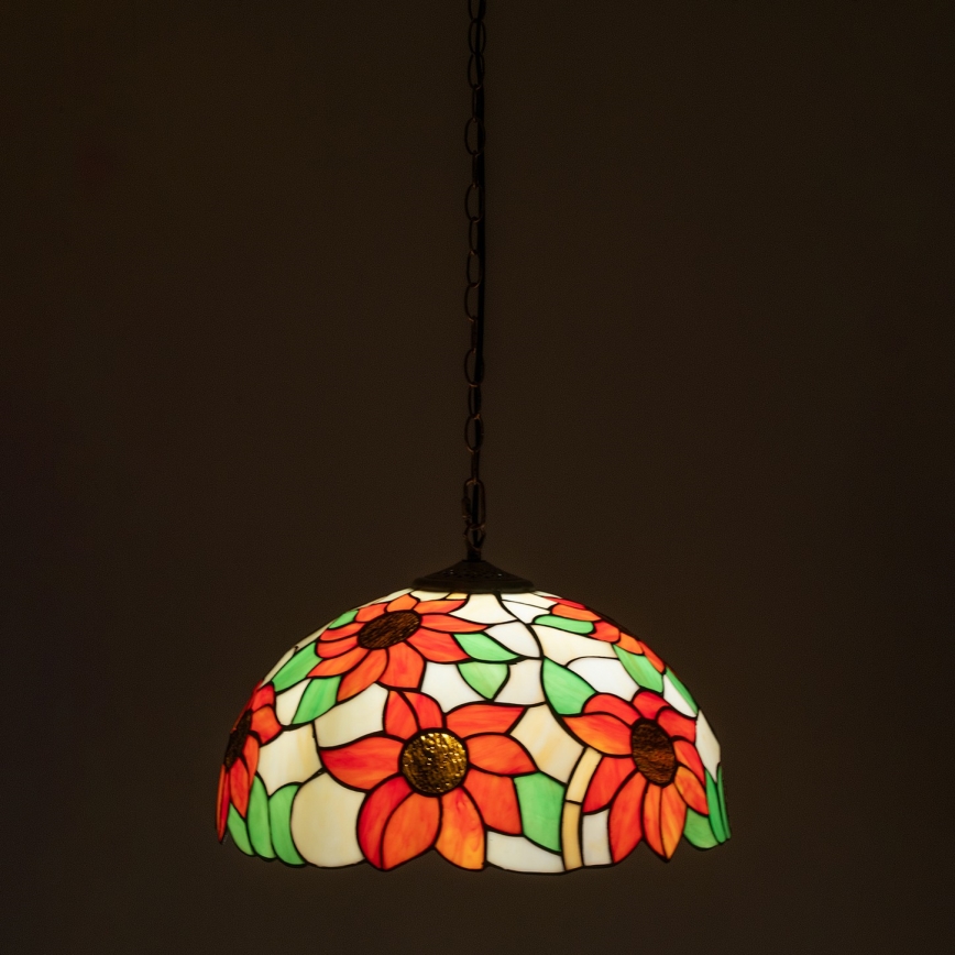 Brilagi - Tiffany-tyylinen vitraaliriippuvalaisin ketjulla SUNFLOWER 1xE27/60W/230V, halkaisija 40 cm