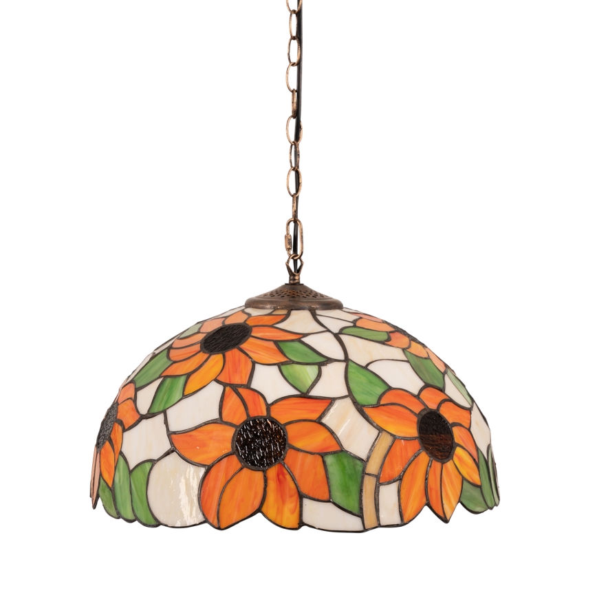Brilagi - Tiffany-tyylinen vitraaliriippuvalaisin ketjulla SUNFLOWER 1xE27/60W/230V, halkaisija 40 cm