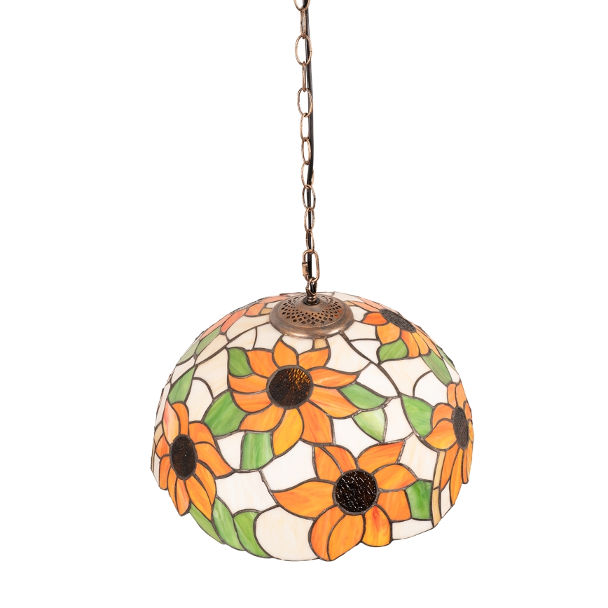 Brilagi - Tiffany-tyylinen vitraaliriippuvalaisin ketjulla SUNFLOWER 1xE27/60W/230V, halkaisija 40 cm