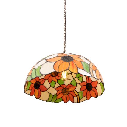 Brilagi - Tiffany-tyylinen vitraaliriippuvalaisin ketjulla SUNFLOWER 1xE27/60W/230V, halkaisija 40 cm