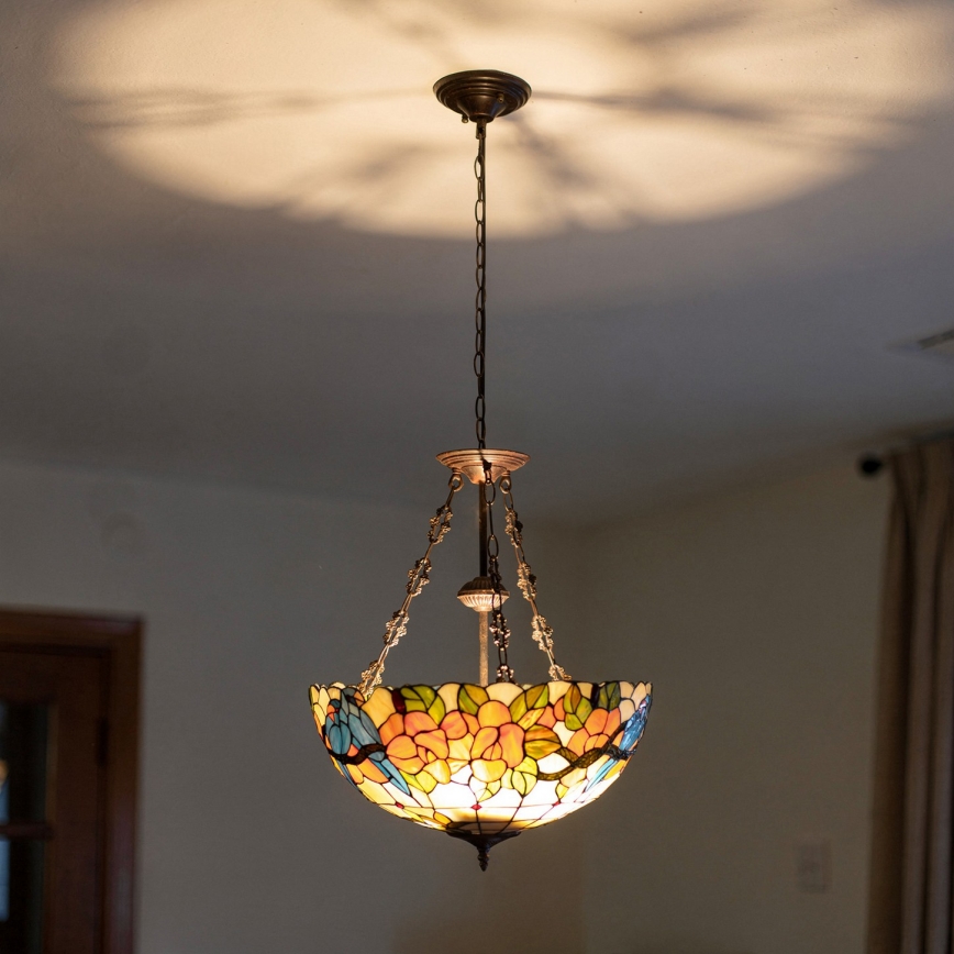 Brilagi - Tiffany-tyylinen vitraasikattovalaisin ketjulla JUNGLE 3xE27/60W/230V Ø 50 cm