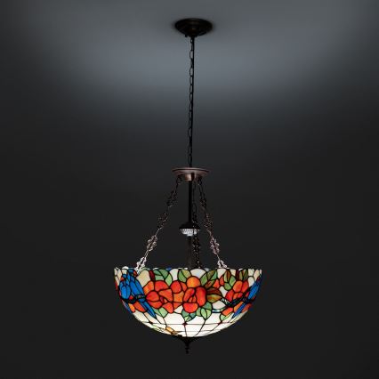 Brilagi - Tiffany-tyylinen vitraasikattovalaisin ketjulla JUNGLE 3xE27/60W/230V Ø 50 cm