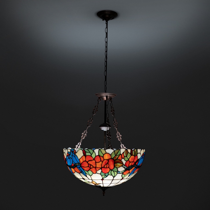 Brilagi - Tiffany-tyylinen vitraasikattovalaisin ketjulla JUNGLE 3xE27/60W/230V Ø 50 cm
