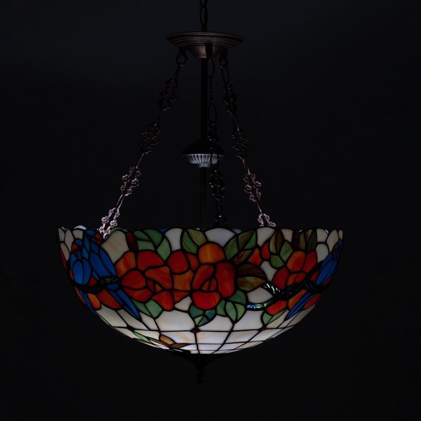 Brilagi - Tiffany-tyylinen vitraasikattovalaisin ketjulla JUNGLE 3xE27/60W/230V Ø 50 cm