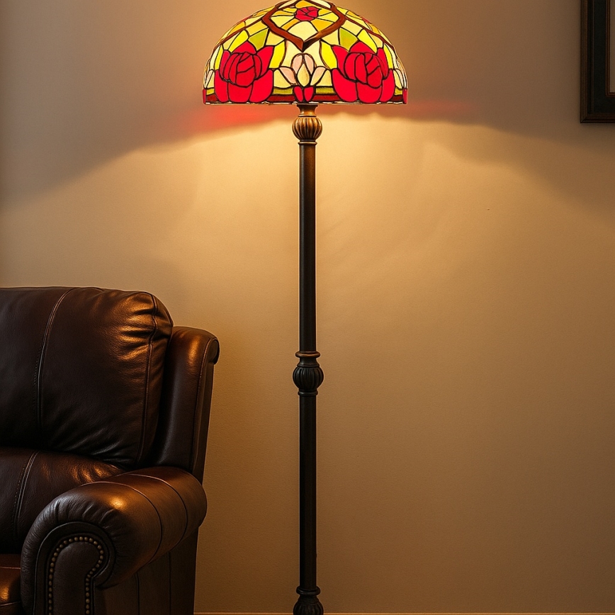 Brilagi - Tiffany-tyylinen vitraasilattiavalaisin GARLAN 2xE27/60W/230V