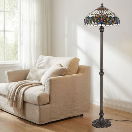 Brilagi - Tiffany-tyylinen vitraasilattiavalaisin LUISA 2xE27/60W/230V