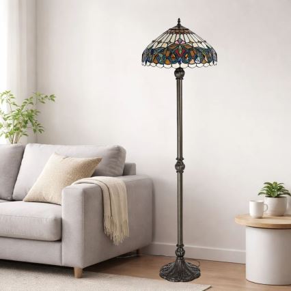 Brilagi - Tiffany-tyylinen vitraasilattiavalaisin LUISA 2xE27/60W/230V