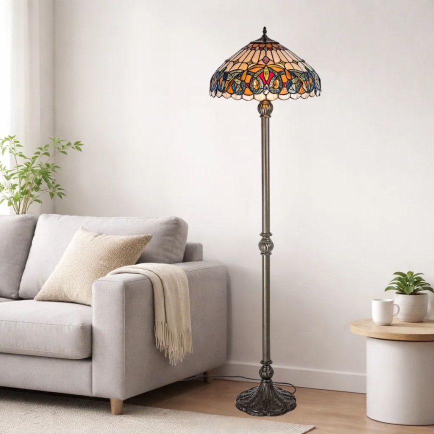 Brilagi - Tiffany-tyylinen vitraasilattiavalaisin LUISA 2xE27/60W/230V