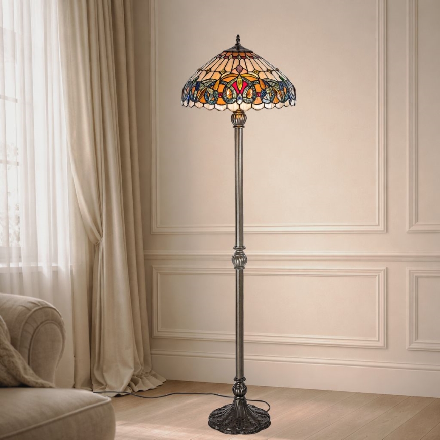 Brilagi - Tiffany-tyylinen vitraasilattiavalaisin LUISA 2xE27/60W/230V