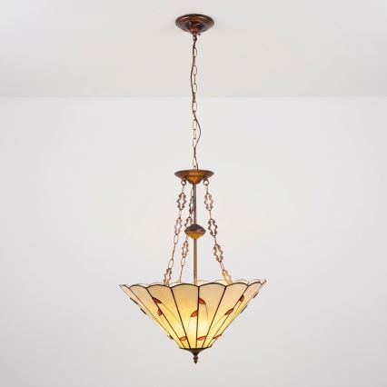 Brilagi - Tiffany-tyylinen vitraasinen kattokruunu ketjulla FOLIA 3xE27/60W/230V halkaisija 50 cm