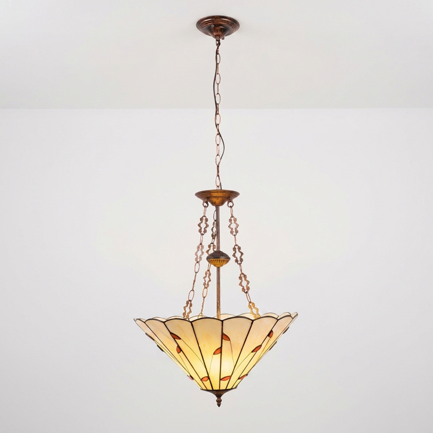 Brilagi - Tiffany-tyylinen vitraasinen kattokruunu ketjulla FOLIA 3xE27/60W/230V halkaisija 50 cm