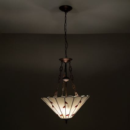 Brilagi - Tiffany-tyylinen vitraasinen kattokruunu ketjulla FOLIA 3xE27/60W/230V halkaisija 50 cm