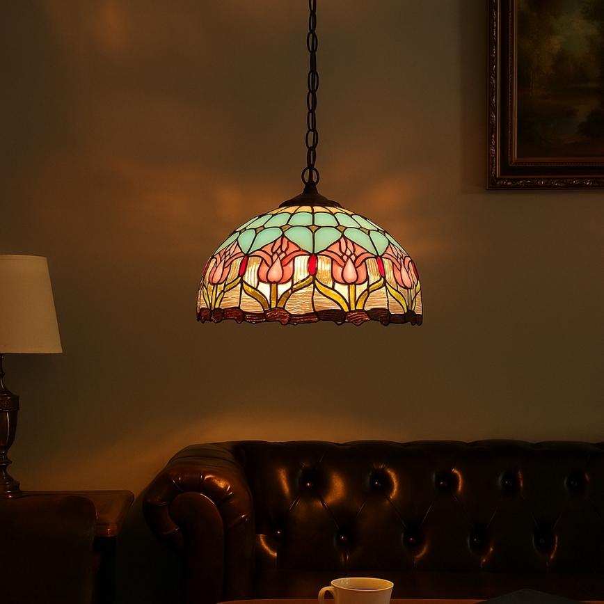 Brilagi - Tiffany-tyylinen vitraasinen riippuvalaisin ketjulla LORAS 2xE27/60W/230V
