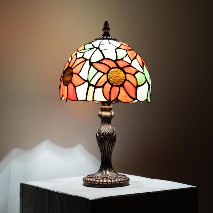 Brilagi - Tiffany-tyylinen vitraasipöytälamppu SUNFLOWER 1xE27/60W/230V