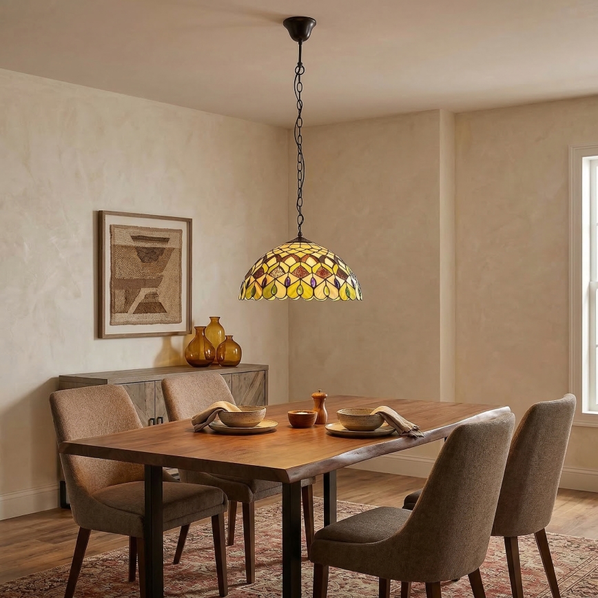 Brilagi - Tiffany-tyylinen vitraasiriippuvalaisin ketjulla MARGARET 2xE27/60W/230V