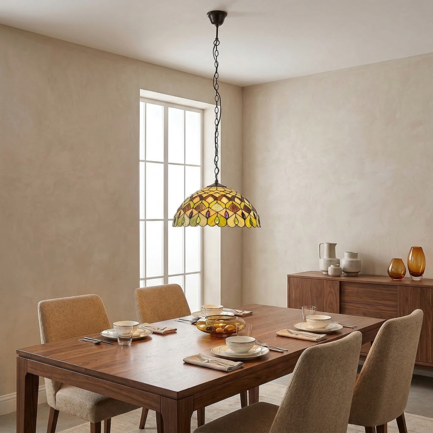Brilagi - Tiffany-tyylinen vitraasiriippuvalaisin ketjulla MARGARET 2xE27/60W/230V
