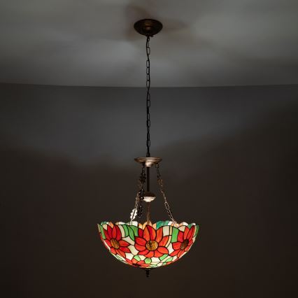 Brilagi - Tiffany-tyylinen vitraasiriippuvalaisin ketjulla SUNFLOWER 3xE27/60W/230V, halkaisija 50 cm